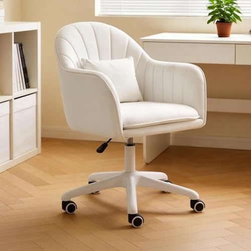 Fanerody Ergonomischer Bürostuhl, 360°Drehstuhl mit Kopfkissen, Höhenverstellbarer Schreibtischstuhl, Schminkstuhl mit Leisen Rollen für Studierzimmer Wohnzimmer, Stuhl bis 250 Pfund Belastbar, Weiß