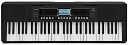 K2 61-Noten Keyboard mit Bluetooth von Gear4music | 61 Anschlagempfindliche Tasten für Ausdrucksstarkes Spiel, 450 Sounds und 150 Rhythmen, Bluetooth, Aufnahme Integriert