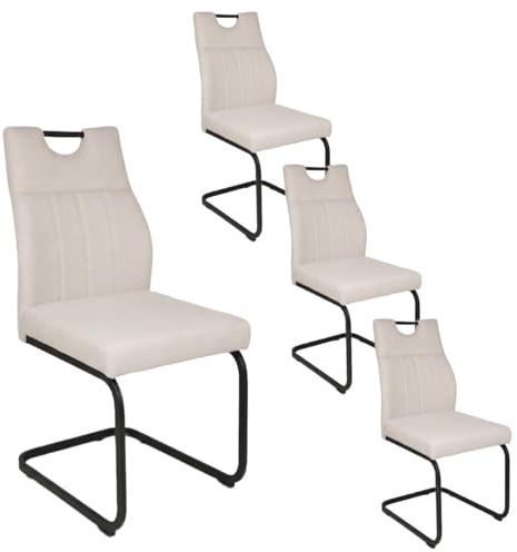 Liadomo Esszimmerstuhl 4er Set La Paz, Stuhl für Esszimmer, Freischwingerstuhl, Stoffbezug, hellgrau, Metallgestell schwarz, bequemes Sitzen, ergonomisch, stabil, langlebig