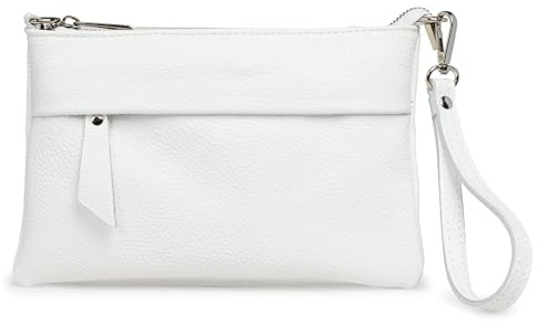 Caspar Elegante Echtleder Clutch Damen Umhängetasche Handtaschetasche mit Handschlaufe & verstellbarem Schultergurt - CLASSIC LINE - Modell No.845 - Made in Italy, Farbe:weiß