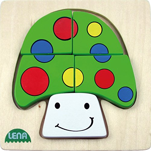 Lena 32138 - Holzpuzzle Pilz, Kinderpuzzle mit Grundplatte 14 x 14 cm und 5 Puzzleteilen, Teile und Platte aus FSC 100% Holz, Puzzlespiel für Kinder ab 18+ Monaten, Legespiel für Kleinkinder