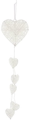 FRANK FLECHTWAREN Herzlampe LED-Hänger 'Herz' Weiß Metall, Papier Deko Herzdeko Wohnzimmer Energieeffizient Batteriebetrieben