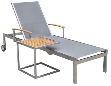 OUTFLEXX Sonnenliegen-Set, Silber, Edelstahl/FSC-Teak, 195,5x74x35cm, mit Armlehnen, inkl. Beistelltisch 45x45cm