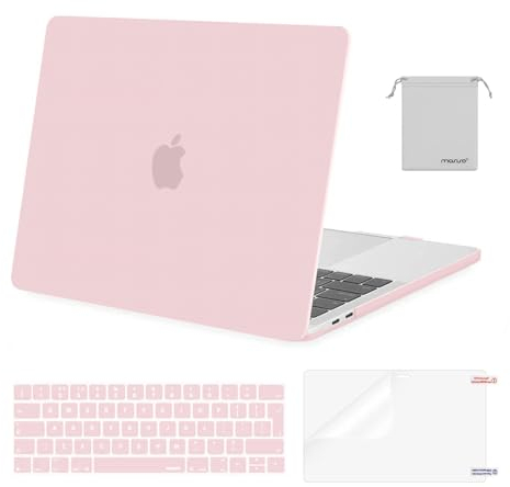 MOSISO Compatible with MacBook Pro 13 inch Case M2 M1 2025 2024-2016 A2338 A2289 A2251 A2159 A1989 A1706 A1708, Plastic Hard Shell Cover &Keyboard Skin&Screen Film&Pouch, Rose Quartz