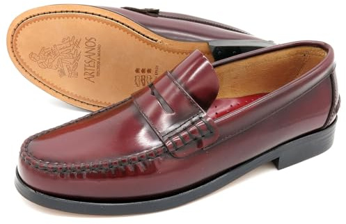 Mocasines Hombre Piel Zapatos Castellanos con Suela de Cuero Penny Loafer
