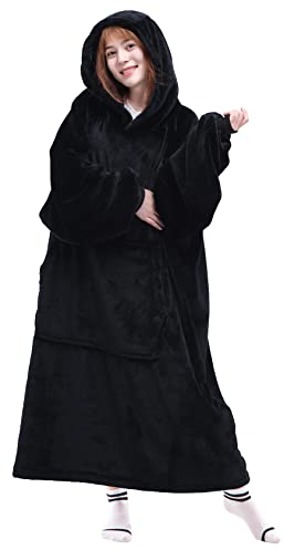 Waitu Wearable Blanket Sweatshirt Gifts for Women and Men, Super Warm and Cozy Big Blanket Hoodie, Thick Flannel Blanket with Sleeves and Giant Pocket - Black