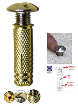 BricoLoco Tacos de Piscina de latón, Tornillo INOX A2 | Sistema de Anclaje para Lona Piscina Escamoteable con Rosca Completa. (50)