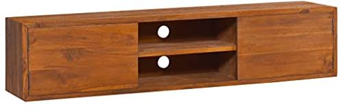 vidaXL Meuble TV Mural Armoire Basse Meuble Divertissement avec 2 Compartiments et 2 Etagères Salon Maison Intérieur 135x30x30 cm Bois de Teck Massif