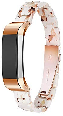 Ayeger Armband aus Kunstharz, kompatibel mit Fitbit Alta/Alta HR/Ace, für Damen und Herren, Rotgold, Schnalle, Armband, 22 Millimeter, Weiß
