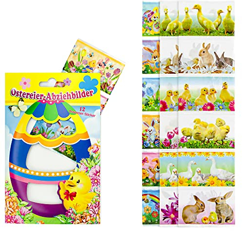 Helmecke & Hoffmann Ostereier Motivfolie | 4 Bögen mit je 6 Motiven auf Schrumpffolien gedruckt | Ostereierdeko für Bunte Eier zum Osterfest