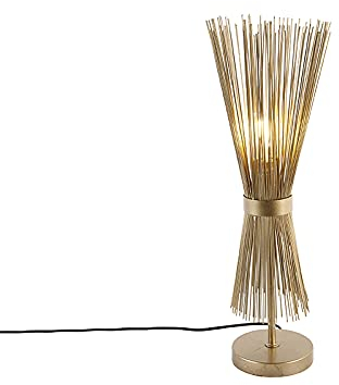 Qazqa - Landhaus I Vintage Country Tischlampe Messing - Broom I Wohnzimmer I Schlafzimmer - Stahl Rund - LED geeignet E27