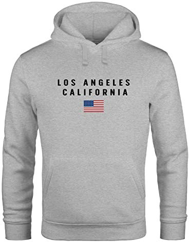 Neverless® Hoodie Herren Bedruckt Schriftzug California Los Angeles USA Amerika Flagge Fashion Streetstyle grau 3XL