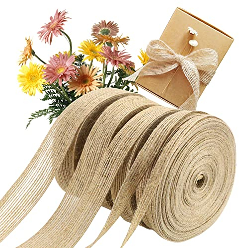 FYSL Juteband 5 Rollen Jute Band Vintage Geschenkband, Hessisches Stoffband für DIY Handwerk Weihnachten Deko Hochzeit Party Basteln Geschenkband(0,6/1/1,5/2/2,5 cm)