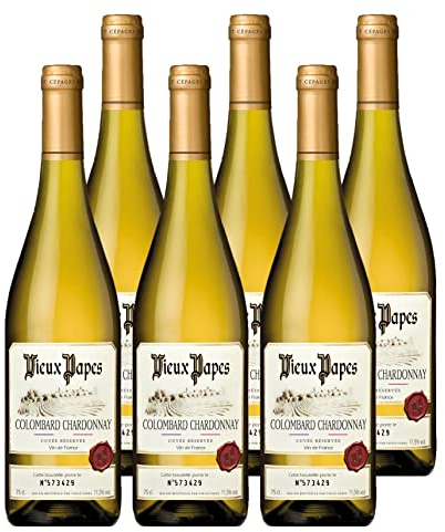 VIEUX PAPES - Vin Blanc - Vin de France - Cépages Colombard Chardonnay - Lot de 6 bouteilles x 75 cl