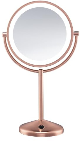 Conair Lighted Makeup Mirror, LED Vanity Mirror, 1X/10X Magnifying Mirror, Double Sided, Battery Operated in Rose Gold