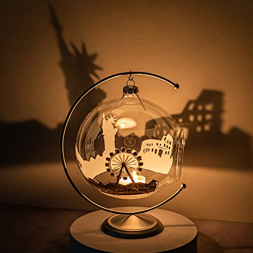 KIAPPO Hängende Laterne Glas mundgeblasen Buntglas-Effekt Tischlaterne Wohnzimmer Deko Tischdeko Tischdekoration Weihnachtsdekoration Kerzen Ständer für Weihnachts Windlicht Lampe Hauptstädte