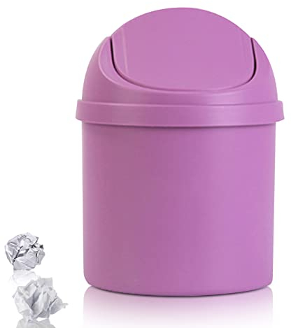 HERCHR Swing Top Bin - Small Plastic Mini Wastebasket with Swing Lid for Home, Office, Kitchen, Vanity, Bedroom, Bathroom