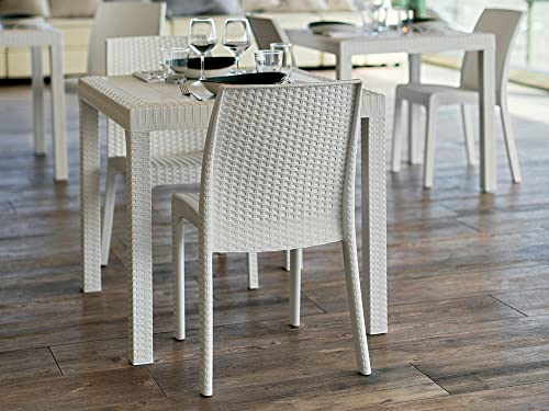 Dmora - Tisch im Freien Marte, Fester quadratischer Regal, Mehrzweck-Gartentisch in Rattan-Optik, 100% Made in Italy, 80x80h74 cm, Weiß