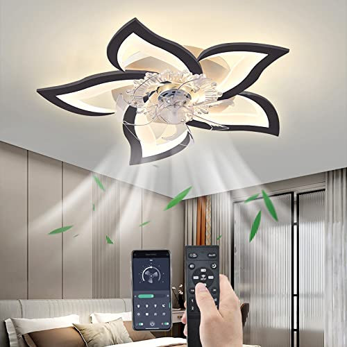 69CM Dimmen Deckenventilator mit Beleuchtung LED 50W Dimmbar Deckenlampe Licht mit Fernbedienung & APP Bluetooth, Modern Lampe mit Ventilator für Wohnbereich Schlafzimmer Büro (Schwarz)