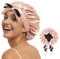 Hat Hut Schlafmütze Seiden Haarhaube Satin Schlafhaube für Locken Seidenhaube zum Schlafen Silk Bonnet Schlafkappe für Damen und Mädchen (Rosa/Schwarz)