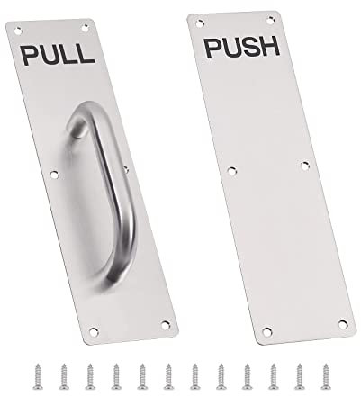 GINZER Stainless Steel Door Handle, Aluminum Alloy Pull and Push Plate Commercial Silver Heavy Duty Sliding Door Handle with Screws,300 X 100 mm