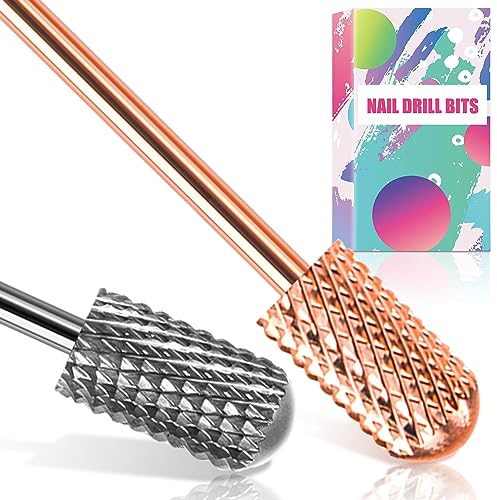 Broca Para Uñas 2 Piezas, Brocas de Carburo de Tungsteno 3/32'' Brocas Profesionales Para Uñas de Acrílico, Gel Duro, Uñas de Polvo de Inmersión, Tapa Lisa Seguridad Gruesa Brocas de Uñas Para Máquina
