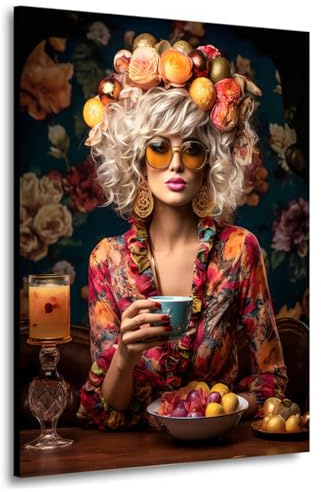 Kunstgestalten24 | Flower Power Bohemian Leinwand-Bild | Leinwandbild mit Echtholz-Keilrahmen | Wandbild Gemälde Kunst Art | Hochwertige Kunstdrucke | XXL Bilder auf Leinwand | 75x100x2cm