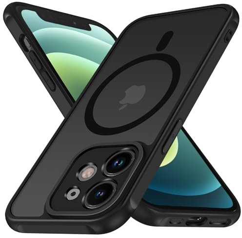 ivoler Coque Magnétique pour iPhone 12 6.1 Pouces, Compatible avec MagSafe, Translucide Mat Arrière Étui de Protection en Silicone Liquide Antichoc, Mince Anti-Rayures Dos Bumper Housse, Noir