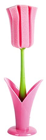 Sponge Bottle Cleaning Brush, Foam Sponge Cup Cleaning Brush Long Plastic Handle Bottle Cleaner, Washing Cleaning Brush for Wine Glass Bottle(Pink)