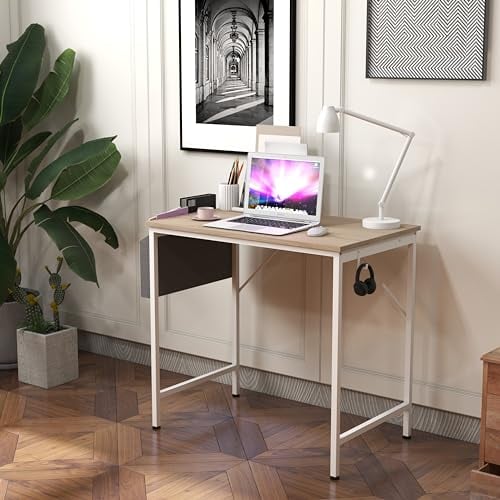 Computer Desk, Office Work Desk, Laptop Table with Storage Bag and Headphone Hook,Modern Simple Style Desks for Bedroom, Home, Office (BEIGE, 80 X 50 X 75 CM)