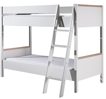möbelando Etagenbett >London< in Weiß/Buche - 210x160x139cm (BxHxT)