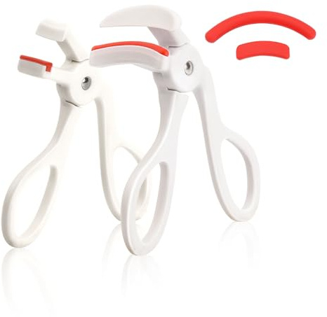 FIDWALL Wimpernzange, Kombi-Set mit Weitwinkel und partieller Wimpernzange, 2 Silikon-Ersatzpads, bequemer gebogener Griff, 24-Stunden-Wimpernbiegung (Weiß)