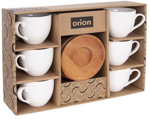 WHITELINE Lot de 6 tasses à café en porcelaine pour 6 personnes avec soucoupes 100 ml Blanc