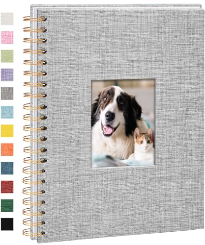 Vienrose Fotoalbum zum Selbstgestalten 28 x 20,5 cm, DIY Scrapbook Spiralalbum mit 80 Weißen Seiten, Leinen Fotoalbum zum Einkleben für Familien, Baby, Hochzeit, Jahrestag, Geburtstags, Grau
