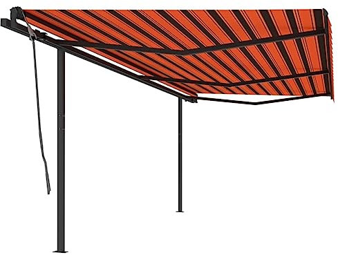Sichtschutz Balkon Überdachung haustür Haustürüberdachungen Gelenkarmmarkise Automatisch mit Pfosten 6x3,5 m Orange & BraunGeeignet für Haustür,Balkon, Pavillion