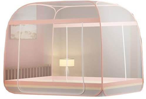 CUTTE Moskitonetz für Bett, Pop-Up-Bett-Zelt-Baldachin mit Vollständig Geschlossenem Netzboden, Selbststehendes Moskitonetz-Bett-Baldachin-Zelt für Camping,Pink,180x200cm