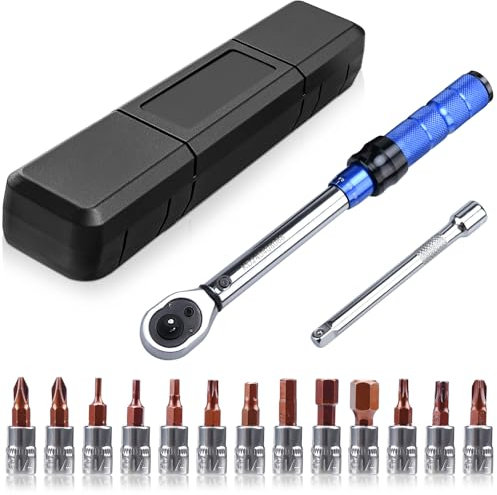 Swetfela Torque Wrench 1/4, Socket Wrench 2-24 Nm, Bicycle Torque Wrenches, 15pcs Torque Wrench Set Tolerance Accuracy ±3% for Bicycle and Motorbike Maintenance