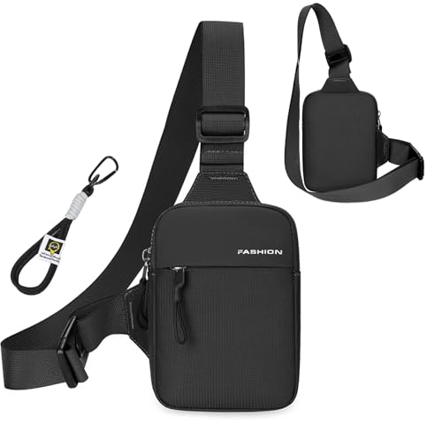 WOKICOR Sling Crossbody Bag, Handy Umhängetasche, Schwarz HerrenDamen Herren Brusttasche Handy Schultertasche Handytasche Geldbörse Wasserdicht Sport Bauchtasche Hüfttasche Outdoor Reise Wandern