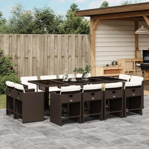 Homgoday Garten-Essgruppe aus PE-Rattan mit Klappstühlen & Hartglas-Tisch, braun, 220x106x73 cm, ideal für Freiluftmahlzeiten Model3277988