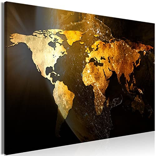 murando - Peinture acrylique Carte du Monde 120x80 cm - Effet texturé ou coup de pinceau - Décoration avec finition faite à la main - Salon chambre - Carte du monde dorée mappemonde k-C-10000-b-a