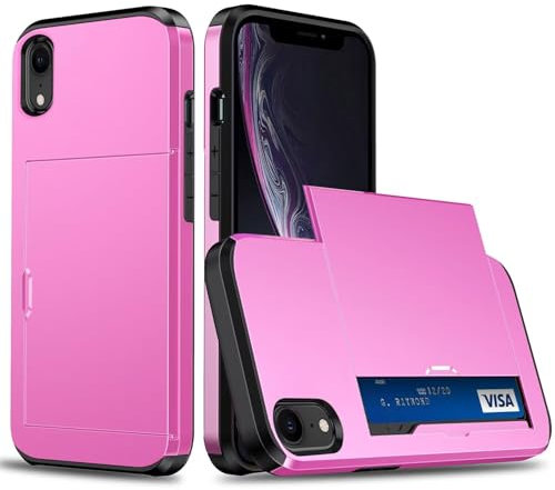 Beajew Compatible with iPhone XR Case Wallet Case Armor Shockproof Case Heavy Duty Protective Case Hard PC Back Soft TPU Bumper Card Holder Wallet Case Cover (Rose Red)