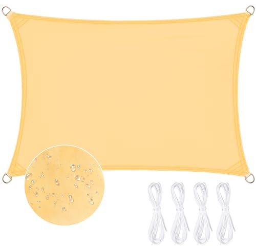 NINGESHOP Vela de Sombra de 2x3 m, Toldo Vela Rectangular 2x3 m, Protección Solar, Impermeable a Prueba de Viento protección UV para Patio, Jardín, Exteriores, Terraza, Balcón, Beige