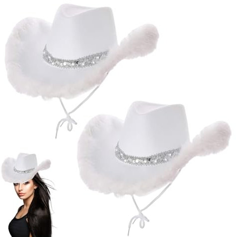 2pcs Cowgirl -Hüte für Frauen Flauschiger Schwirge weißer Cowboyhut mit Kostüm Damen Festival Cowboy Kostümzubehör weiß Cowboy Hut