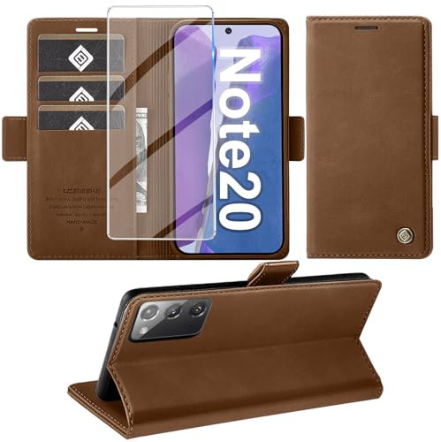 Giyer Handyhülle für Samsung Galaxy Note 20, PU Leder Wallet Flip Case Standfunktion, Kartenfach, RFID-Blockierung, Braun