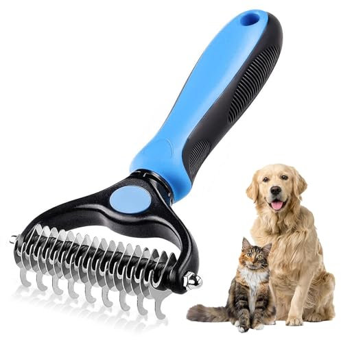 Deshedding Brush for Dogs Cats, Double Sided Detangler Dematting Comb Tool, Undercoat Rake Dog Shedding Grooming Brushes Tools, Knotty Hair Remover for Long Hair Cats/Dogs