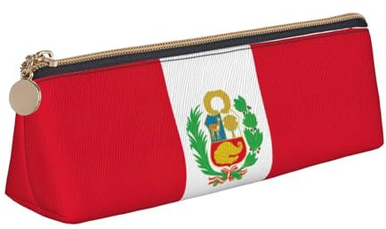 JIPOFD Kreatives dreieckiges Federmäppchen aus Leder mit Flagge von Peru, leicht und praktisch mit großer Speicherkapazität