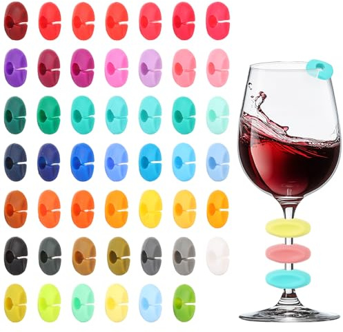 ASelected 48 Stück Glasmarkierer Silikon Glas Markierung für Martini-Glas Champagnergläser Cocktailglas Wasserbecher Bar Party