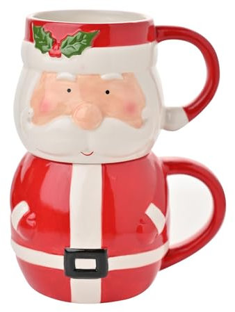 The Seasonal Gift Co - Set of 2 Santa Stacking Mugs - Christmas & Festive Xmas Gifting & Homeware for Xmas Presents, Stocking Fillers & Dining - Holiday Dining & Living Room Home Decor.