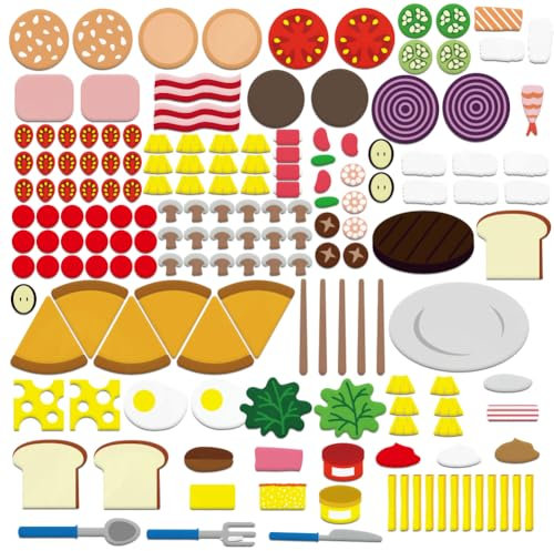 BEUNITONE 130 Pcs Felt Fruits and Vegetables Learning Pieces My Plate Precut Flannel Felt Board Figures Preschool The Very Hungry Precut Pieces for Flannel Board Gifts