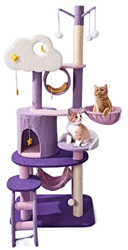 XAoSCd Katzenbäume Lila Katzenklettergerüst Katzennest Katzenbaum Kratzsäule Großer Turm Katzenkratzbrett Spielzeug Plattform Jump Villa,C